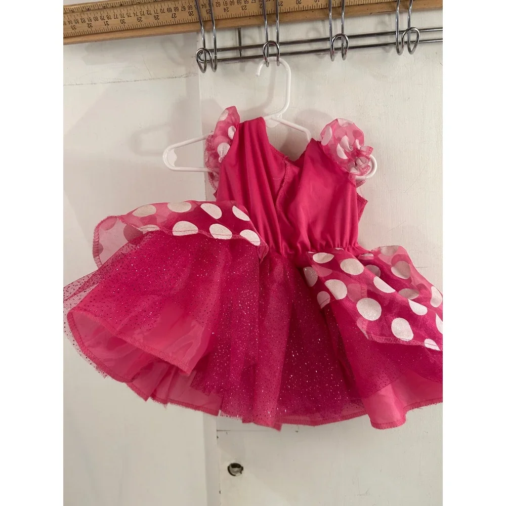 Disney Minnie Mouse Costume Dress 2T Pink Polka Dot Glitter Tulle Girls
